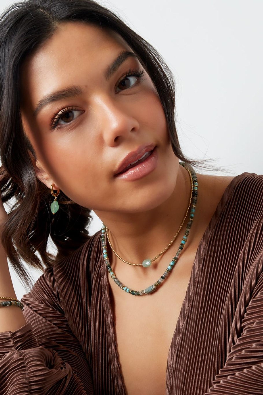 Collar perlas con piedra grande - Colección Piedra natural Verde Acero inoxidable Imagen2